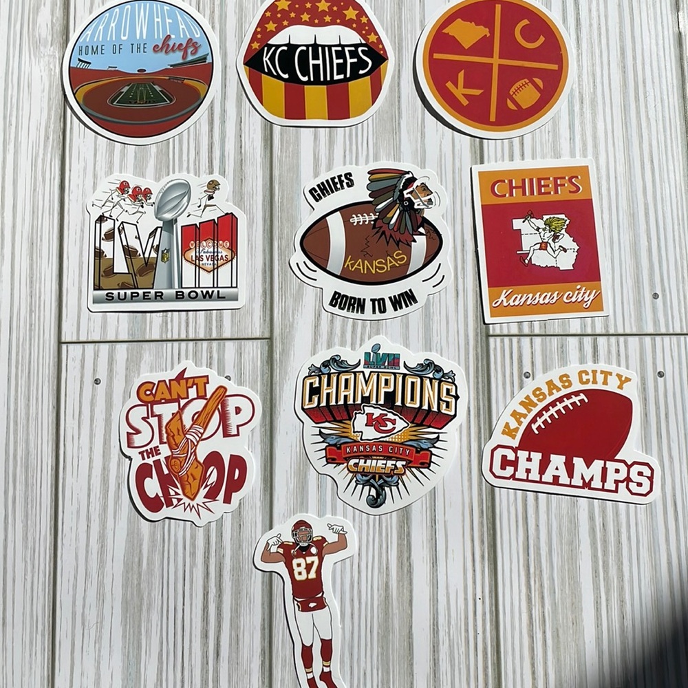 🆕🏈 Brand New Kansas City Chiefs Waterproof Stickers 10 Piece - LOT #6